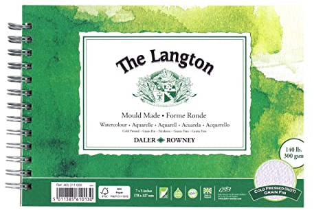 Daler-Rowney The Langton CP 300gsm 7 x5in Watercolour Paper 12 Sheets | Cold-Pressed Watercolour Paper, Spiral Pad, Natural White Sheets, For Professional Artists