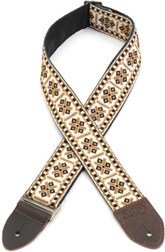 Levy's Leathers Vintage Hootenanny Series Gitarrengurt | Jacquardgewebe | Breite 5 cm | Farbe Braun/Weiß | (M8HTV-07)