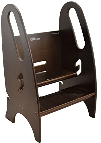 Little Partners 3-in-1 Growing Step Stool Toddler Tower Helper Step Stool, Wooden Standing Stool for Bathroom or Kitchen, Anti-Slip Feet, Built-in Safety Hand Rails Up to 100 lbs. (Espresso)