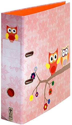 Eulenpaar - Ordner Portfolio Motivordner für Kinder Mädchen Kita DIN A4 ca. 8 cm breit Muster Eulen-Motiv Blumen orange rosa