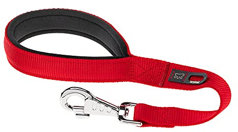 Ferplast Daytona GM Guinzaglio per Cani Extraresistente - Morbida Impugnatura Imbottita - Pratico Porta Sacchetti Igienici - Antiabrasione - Design Italiano - 45 x 2,5 cm, Rosso