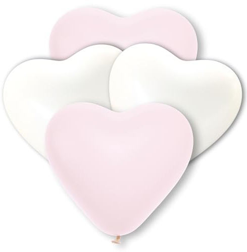 Premium Herzluftballons in Rosa Weiß - Made in DE - 100% Naturlatex & 100% biologisch abbaubar – 46 Stück - Geburtstag Party Karneval - für Helium geeignet - twist4®