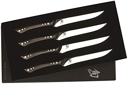 Shun Shima 4-Piece Set de Cuchillos Profesionales para Carne, Modelo dms0430 diseño Elegante, de Gran nitidez, Alto Contenido de Carbono japoneses Cuchillas de Acero Inoxidable Plata