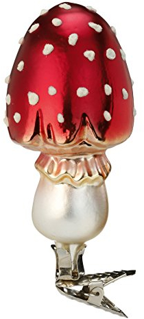 Christbaumschmuck Glas 10.5cm Fliegenpilz auf Clip mundgeblasen handbemalt Weihnachtskugeln rot weiß