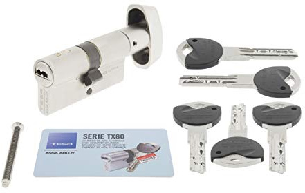 Zylinder TK100 TESA Profil EURO Knopf 30Bx50 R15 Nickel Finish 5 Schlüssel