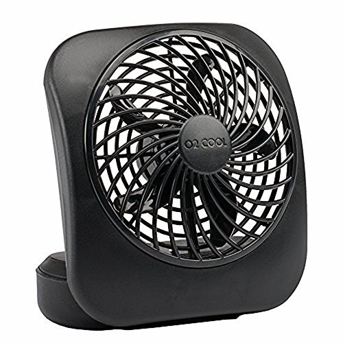 O2COOL Treva tragbarer Desktop-Luftventilator, 12,7 cm (5 Zoll), 2 Kühlgeschwindigkeiten, kompaktes Falt- und Kipp-Design, Schwarz