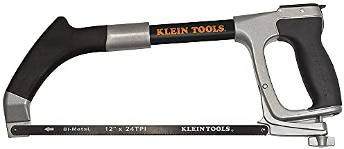Hacksaw Frame with 24 TPI Hacksaw and Reciprocating Blades, Adjustable Tension to 30,000 PSI Klein Tools 702-12 , Black