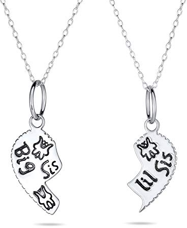 Bling Jewelry 2 Pcs Bff Best Friend Sisters Big Sis Lil Sis Split Broken Puzzle Heart Break Apart Anhänger Halskette Für Frauen Sterling