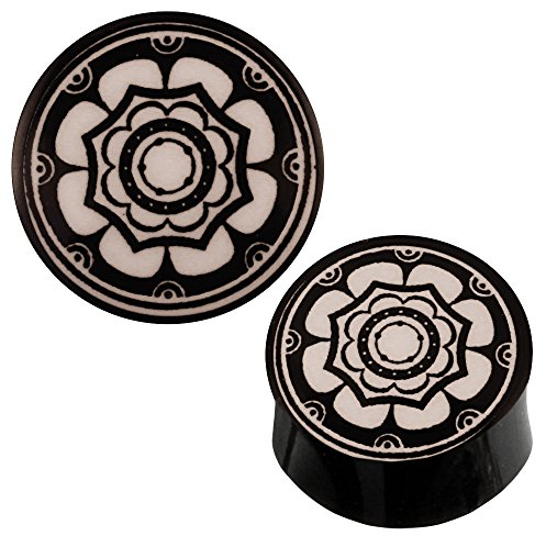 Chic-Net Plug Schwarz Horn glänzend Blume im Kreis Organic Tribal 12 mm