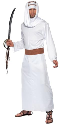 Smiffys Lawrence of Arabia Costume, White with Gown, Headpiece & Belt, Around The World Fancy Dress, Adult Dress Up Costumes