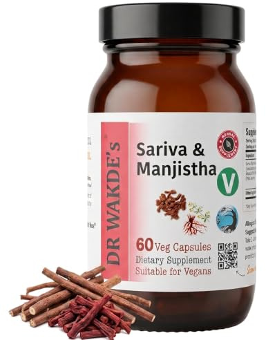 DR WAKDE'S Sariva & Manjistha Capsules (60 Veg Caps, Detoxifying Herbs, Supports Healthy Skin, Ayurvedic Supplement, Vegan, Herbal, All Natural, Made in UK)