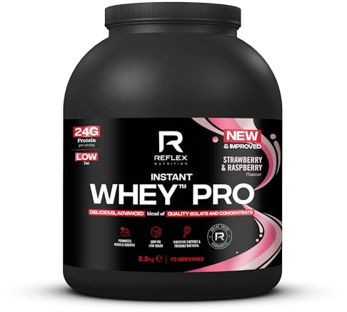 Reflex Nutrition Instant Whey Pro, 80% Whey Protein Powder, Low Fat, Post Workout Shake (Strawberry & Raspberry, 2.2kg, 77 Servings)