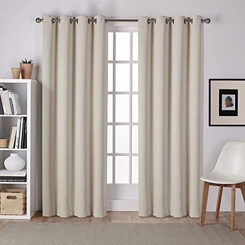 EXCLUSIVE HOME Sateen Twill Woven Room Darkening Blackout Grommet Top Curtain Panel Pair, 52x108, Linen