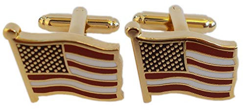 2er Set Manschettenknöpfe Schmuck für Herren | Motiv Flagge USA | Aus Edelstahl, silberfarben Rot Blau | Inklusive Geschenkbox