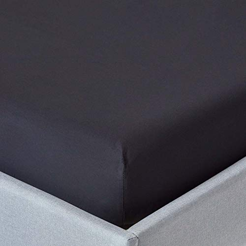 HOMESCAPES Extra hohes Spannbettlaken schwarz 180x200 cm, Perkal-Bettlaken ägyptische Baumwolle, Betttuch mit Gummizug Fadendichte 200