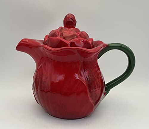 Teapot, Ruffle Red Flower,