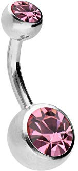PIERCINGLINE Bauchnabelpiercing Titan 2 KUGELN MIT KRISTALL Piercing Bananabell Banane Silberfarben Hellrosa 8 mm