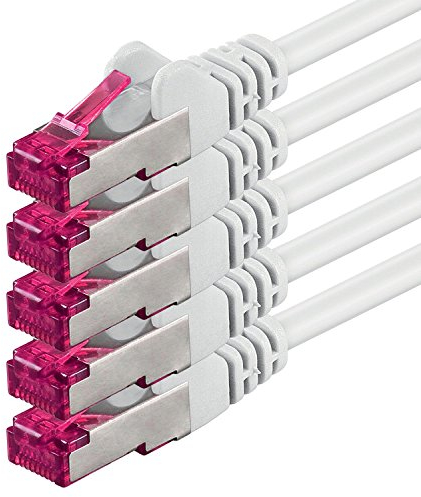 1m - blanco - 5 piezas - CAT6a CAT 6a Ethernet LAN cable de red - SET 10 GB/s cable patch CAT6 S-FTP Doble blindado PIMF 500MHz libre de halógenos compatible con CAT5 CAT6a CAT7 CAT8