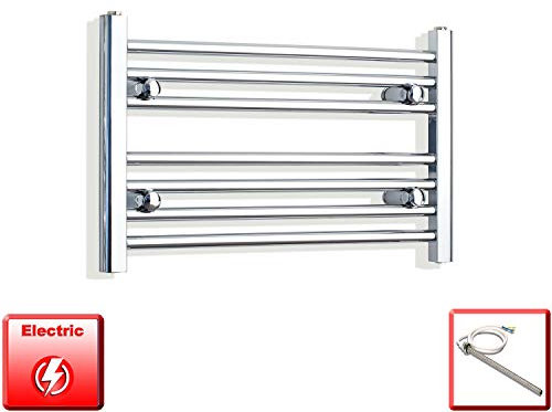 companyblue 500mm wide x 400mm high Prefilled Electric Heated Towel Rail Radiator Flat Chrome Bathroom Warmer