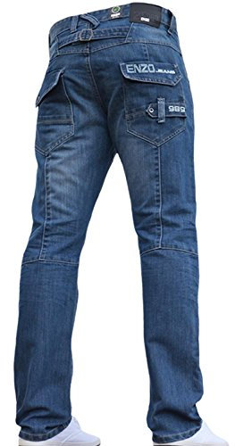 BNWT Enzo Jean coupe droite pour homme Bleu/délavé - Bleu - 32W x 32L