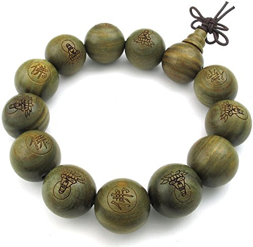 KONOV Schmuck Herren Armband, 18mm Tibetisch Buddhistischen Sandelholz Perlen Gebet Mala, Holz, Grün