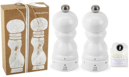 Peugeot Paris Set Salzmühle und Pfeffermühle 12 cm weiß u-select mit 100 gr. Salz in Dekomiro Geschenkverpackung