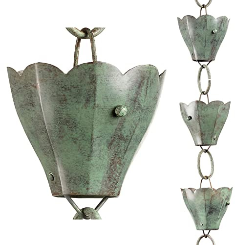 Good Directions 463V1-8 Tulip Rain Chain 8-1/2 Feet Long, 13 Extra Large Cups, 100% Blue Verde Pure Copper