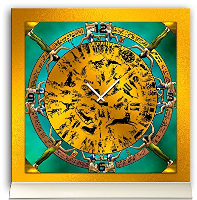 dixtime Tischuhr 30cmx30cm inkl. Alu-Ständer -mystisches Design Ägypten Hieroglyphen geräuschloses Quarzuhrwerk -Wanduhr-Standuhr TU4244