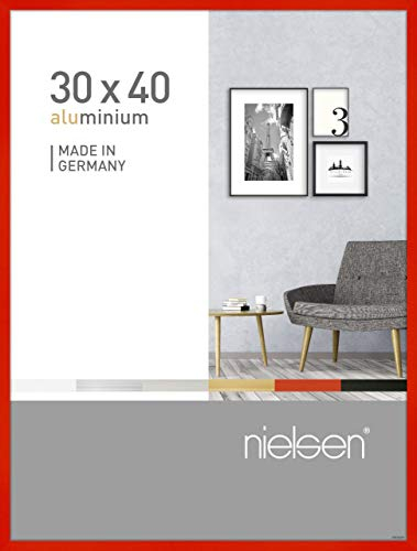 nielsen Bilderrahmen, 30 x 40 cm, Aluminium, Rot glanz, Fotorahmen zum Aufhängen im Hoch- & Querformat, Echtglas, Pixel