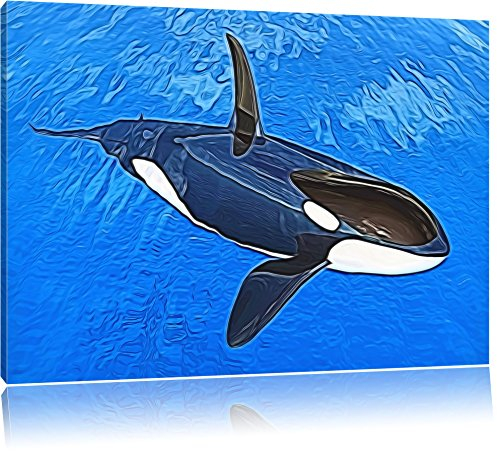 Pixxprint Orca im blauen Meer, Größe: 60x40cm, Leinwandbild, fertig gespannt, Wandbild, Dekoration, Kunstdruck, kein Poster