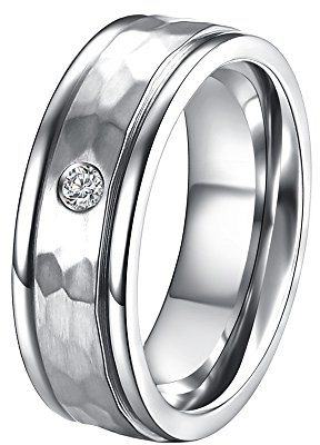 DOOSTI Partnerring/Trauring Chirurgischer Edelstahl 316L in Hammerschlag Optik- inkl. Gratis Gravur