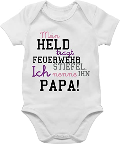 Shirtracer Baby Body Junge Mädchen - Feuerwehr - Mein Held Papa Feuerwehrmann - 3/6 Monate - Weiß - eltern geschenke baby+feuerwehr+strampler feuerwehrgeschenkartikel dad bodys bekleidung outfit