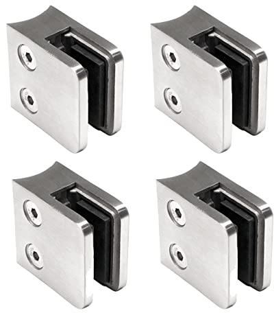PRIOstahl Glashalter Glasklemmen Abstandhalter Klemmhalter - 4 Stück 45 x 45 x 26 mm für Ø 42,4 mm Glas 8 mm Glasklemmhalter Glasplattenhalter für Geländer Treppengeländer Balkon aus Edelstahl V2A