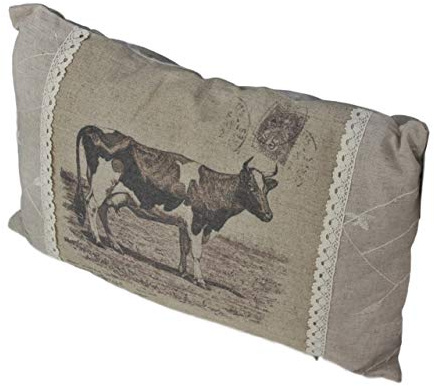 elbmöbel Kissen Kuh Druck beige Füllung Polsterkissen Dekokissen Wiese DEKO Kalb Rind (30x45cm)