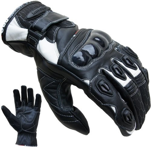 PROANTI Motorradhandschuhe Leder kurz Motorrad Handschuhe weiß - Größe XL