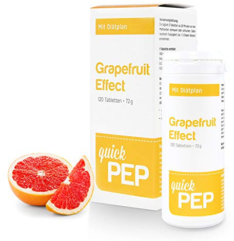 Quick Pep Grapefruit Effect I Diät-Unterstützende Tabletten I Appetitzügler zum Abnehmen I Sattmacher mit pflanzlichen Ballaststoffen, Vitaminen & Inulin I Hergestellt in Deutschland I 120 Tabletten