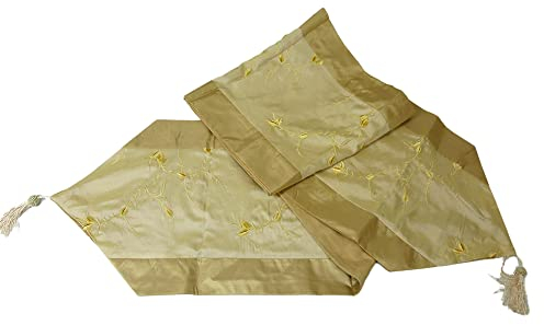 Bella-Vita Dapo Eleganter Tischläufer Tischband in Farbe Creme-Gold Bestickt mit Quasten, Läufer (Creme-Gold)