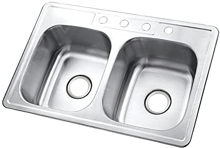 Kingston Brass Gourmetier GKTD33227 Self Rimming Stainless Steel Double Bowl Kitchen Sink 33-Inch-Length by 22-Inch-Width by 7-Inch-Height, Brushed Stainless Steel