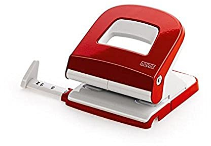 Novus E 225 Locher (25 Blatt Lochleistung, mit Anschlagschiene, hochwertiger Bürolocher) rot glänzend