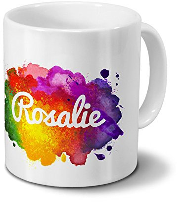 Tasse mit Namen Rosalie - Motiv Color Paint - Namenstasse, Kaffeebecher, Mug, Becher, Kaffeetasse - Farbe Weiß