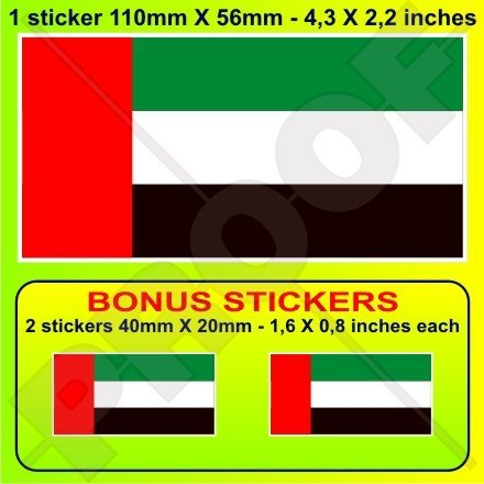 Flagge der Vereinigten Arabischen Emirate UAE Dubai, Abu Dhabi 110 mm Vinyl-Autoaufkleber, Aufkleber X1 + 2 Bonus