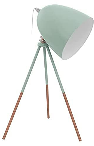 EGLO Dreibein Tischlampe Dundee, 1 flammige Vintage Tischleuchte, Nachttischlampe aus Stahl, Farbe: Mint, Fassung: E27, inkl. Schalter