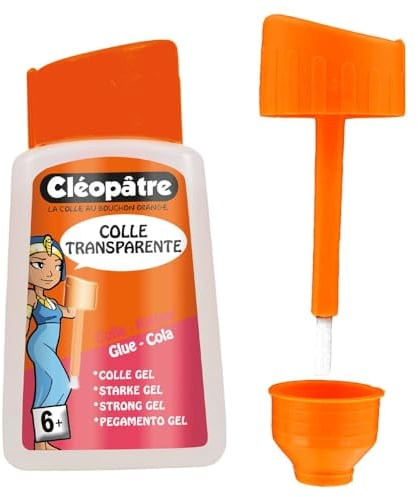 CLÉOPÂTRE - Colla trasparente forte adesivo in 80 g con pennello integrato – ideale per lavori manuali e hobby creativi - Rientro delle classi - Produzione francese