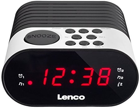 Lenco Uhrenradio mit LED-Display, 2 Weckzeiten, Dual Alarm, Sleeptimer, Schlummerfunktion, in 3 Farben,, Schwarz, Weiß