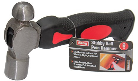 KING 8 oz Stubby Ball Pein Hammer w/Fiberglass Handle 0088-0 | Portable Mini Small Peening Hand Tool for Metal Working | Drop Forged, Heat Treated and Fully Polished Steel Head