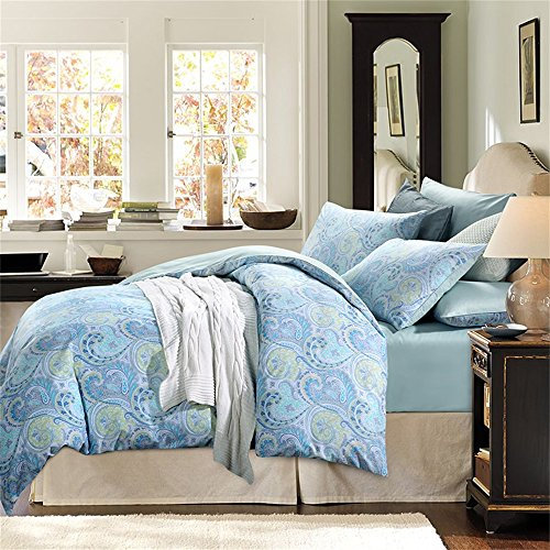 Brandream Paisley Print Luxus Steppdecke Bezug und kissenrollen 3-teiliges Damast Bettwäsche Set Bohemian Medaillon 800tc Ägyptische Baumwolle Satin (Zwei, Pink), Baumwolle, blau, 3pc-Twin