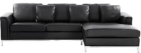 Beliani Modernes Ecksofa Echtleder 3 Zierkissen schwarz Oslo