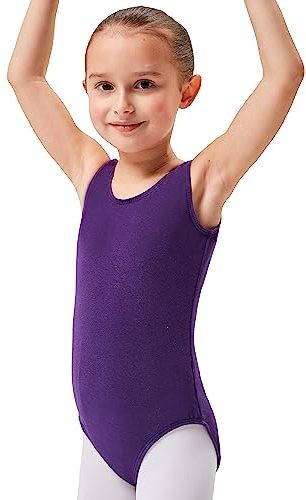 tanzmuster Ballettanzug Mädchen ärmellos - Lissy - weiche Baumwolle - Ballettbody Kinder Ballett Trikot - lila, 104/110