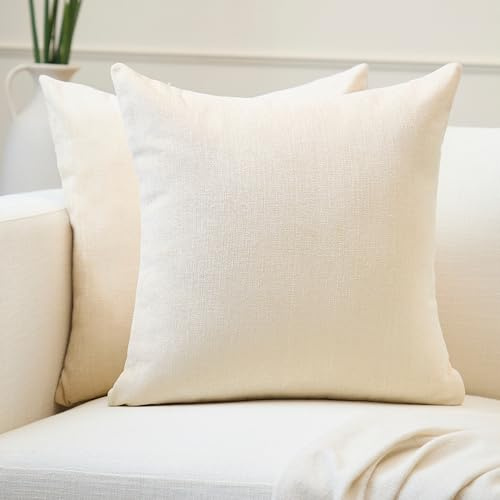 Encasa XO Chenille Kissenbezug, Sofa, ohne Füllung 40x40 cm | Natürlich, 100% Polyester | Versteckter Reißverschluss | Dekokissen & Zierkissen | Weich & Langlebig | 2er Set