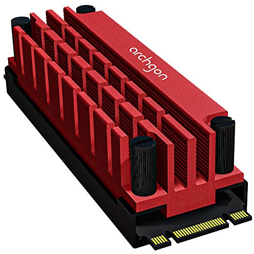 Archgon HS-1110 Kühlkörper für M.2 SSD 2280 PCIe NVMe/SATA Kühler, 20 mm Bauhöhe, Aluminium, 2X Wärmeleitpad, Schrauben Befestigung, passiv, Rot